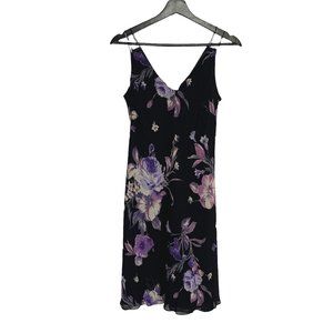 Vintage Y2K Black Purple Floral Sleeveless Below Knee Dress Size 10